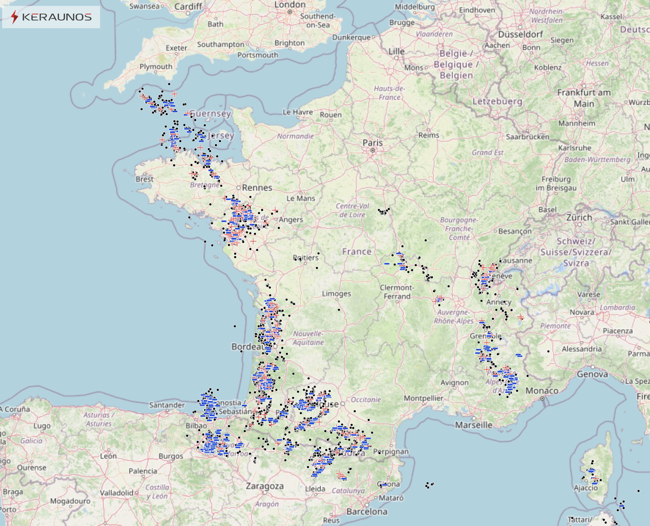 Une activit&eacute; orageuse g&eacute;n&eacute;ralement mod&eacute;r&eacute;e a concern&eacute; l'ouest de la France ce 30 avril avec plus de 6500 &eacute;clairs d&eacute;tect&eacute;s dont 10% d'impacts nuage/sol. L'activit&eacute; foudre a &eacute;t&eacute; relativement dense en Loire-Atlantique sous un syst&egrave;me peu mobile ayant d&eacute;vers&eacute; plus de 70 mm localement entre Nantes et Pornic.