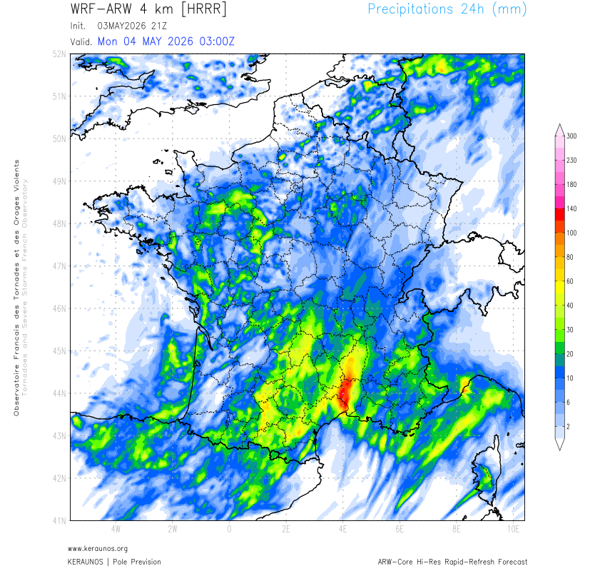 Le signal de forts cumuls de pluie est significatif sur l'est du Languedoc pour ce lundi. Le caract&egrave;re orageux associ&eacute; devrait rester mod&eacute;r&eacute;. Des lames d'eau > 100/130 mm sont envisag&eacute;es entre H&eacute;rault et Gard.