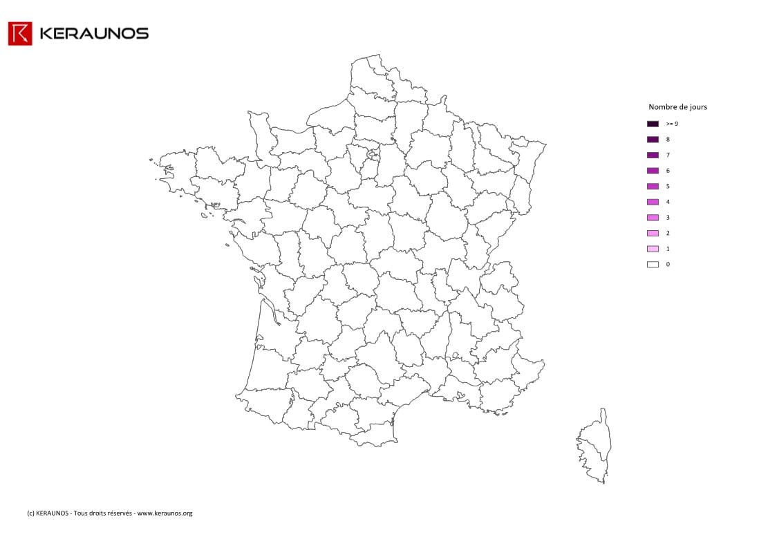 Carte Nombre de jours avec orage extrême