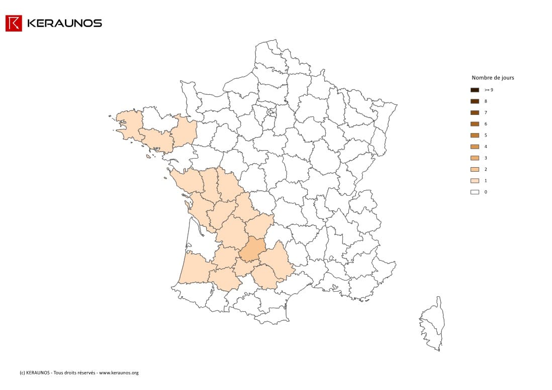 Carte Nombre de jours avec orage fort