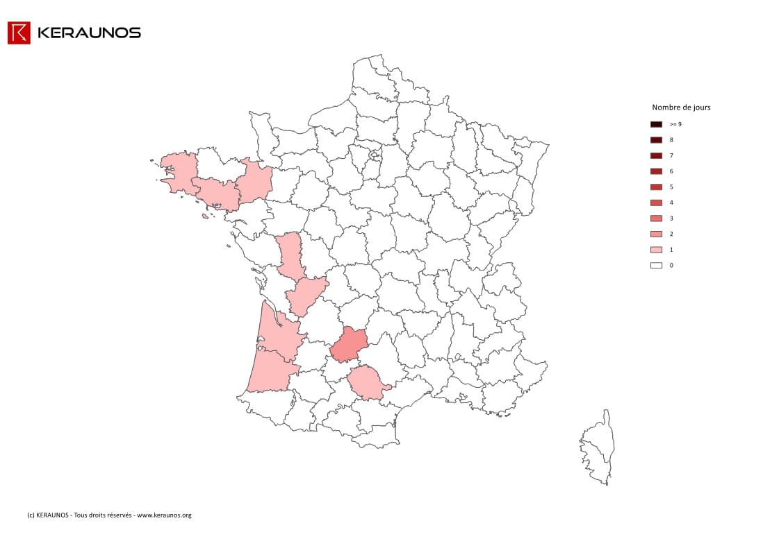 Carte Nombre de jours avec orage violent