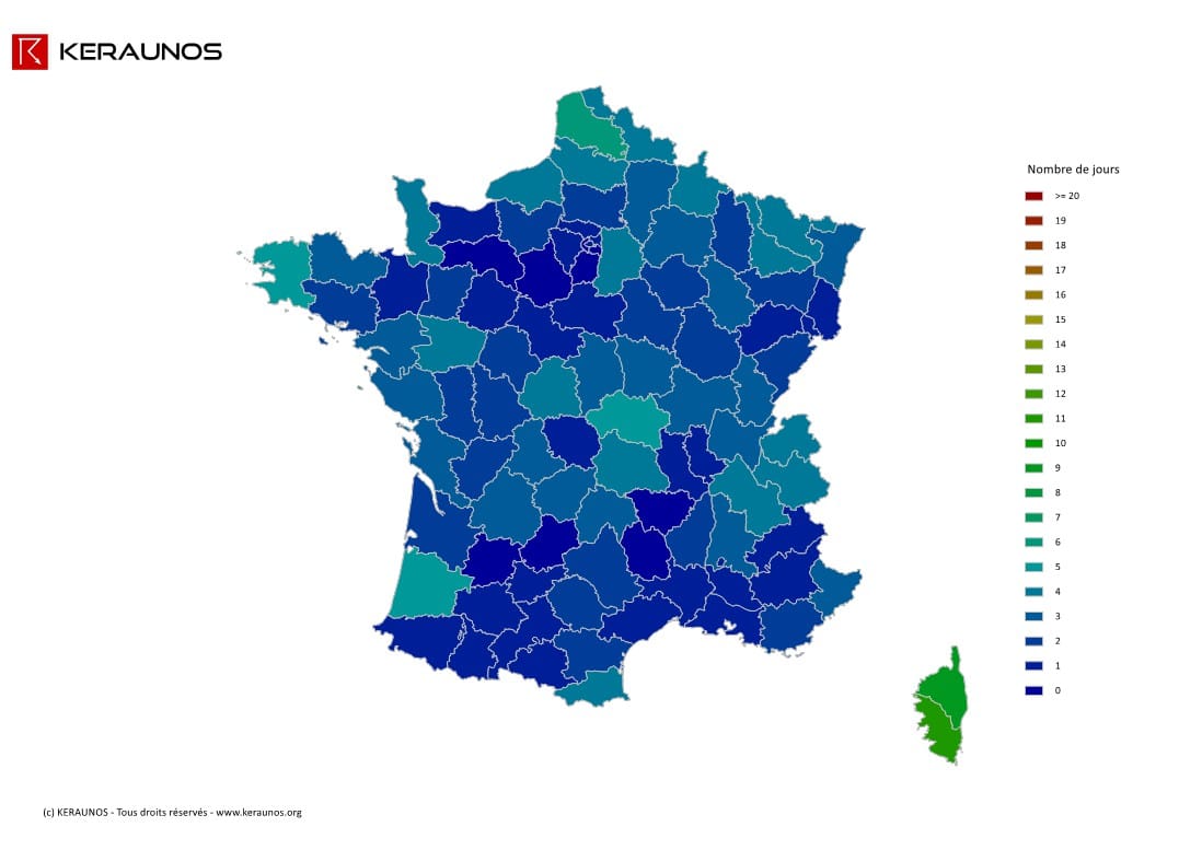 Carte du Nombre de jours avec orage