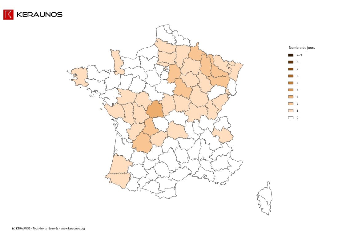 Carte Nombre de jours avec orage fort