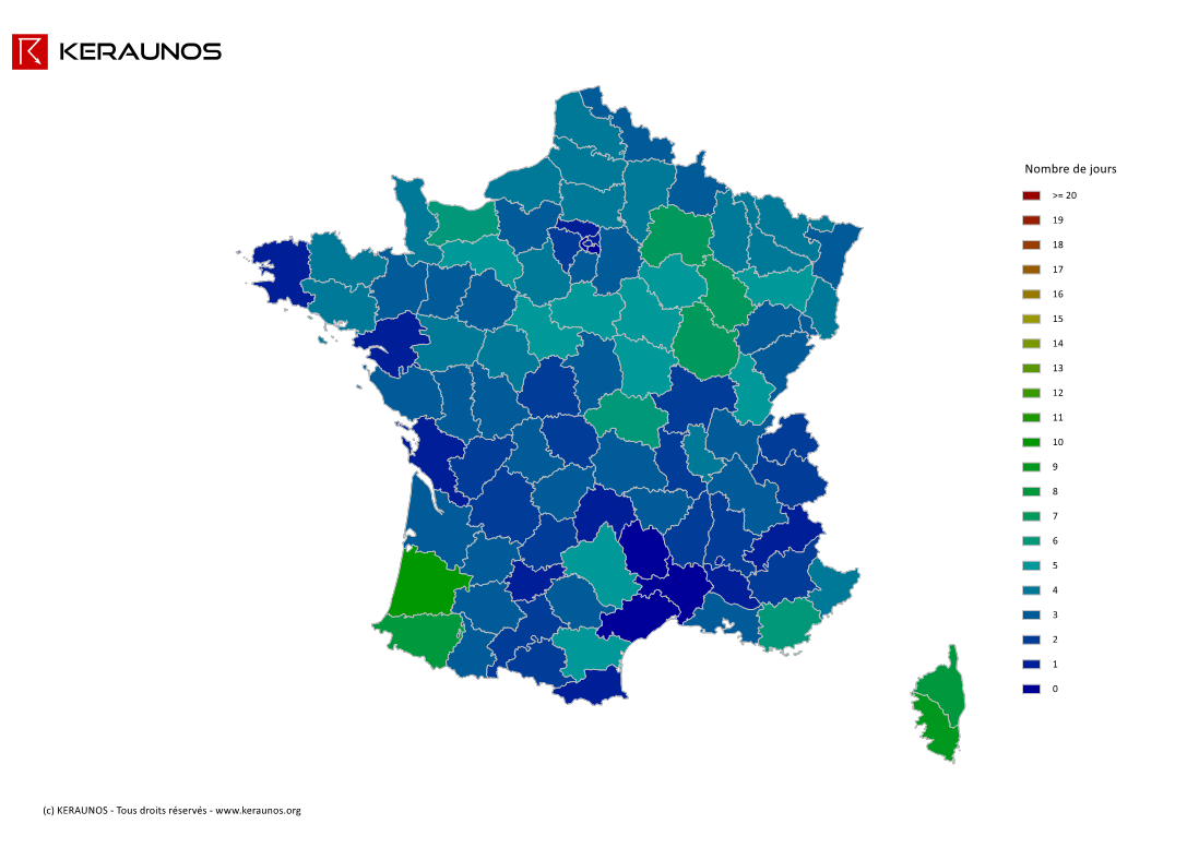 Carte du Nombre de jours avec orage