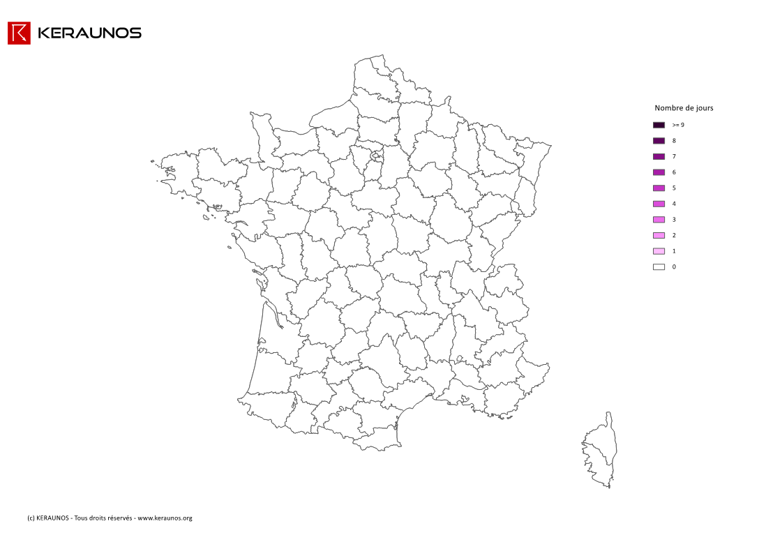 Carte Nombre de jours avec orage extrême