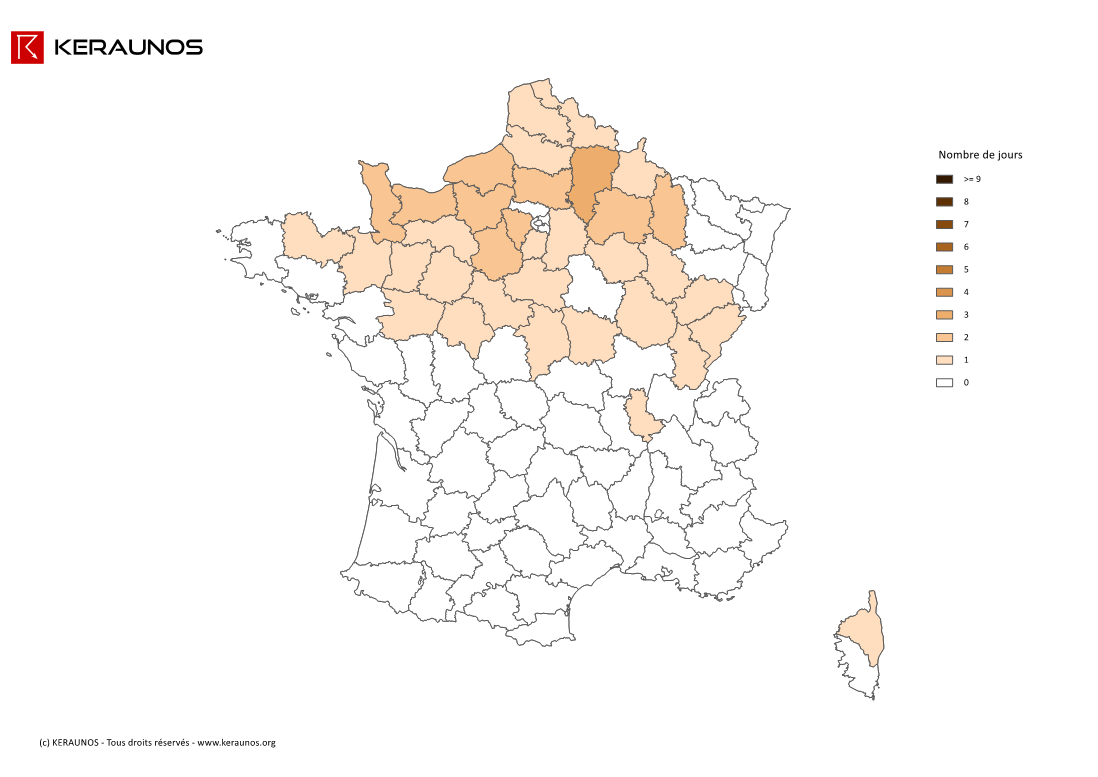 Carte Nombre de jours avec orage fort