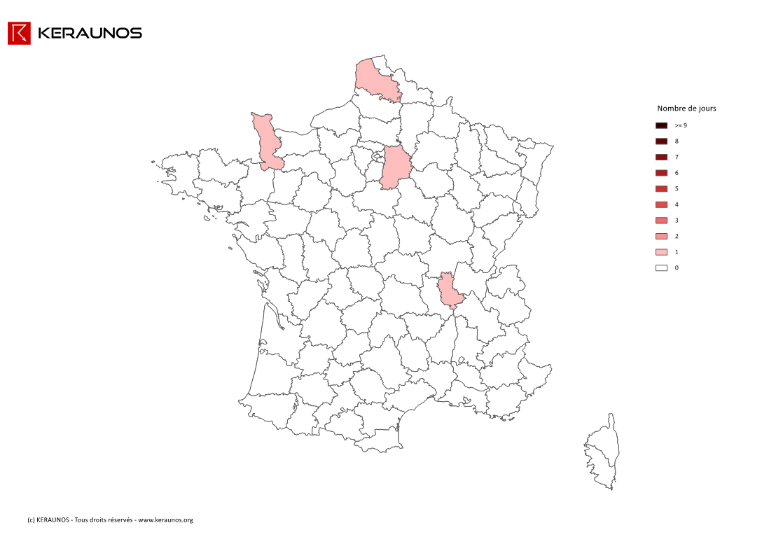 Carte Nombre de jours avec orage violent