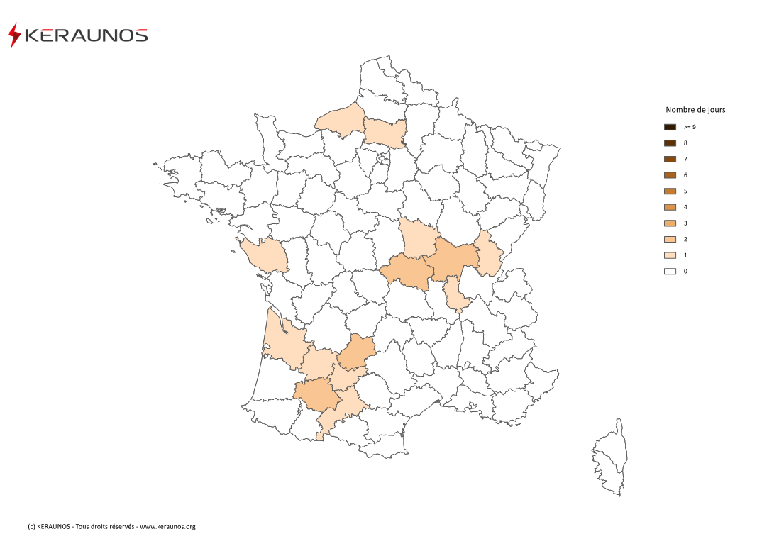 Carte Nombre de jours avec orage fort