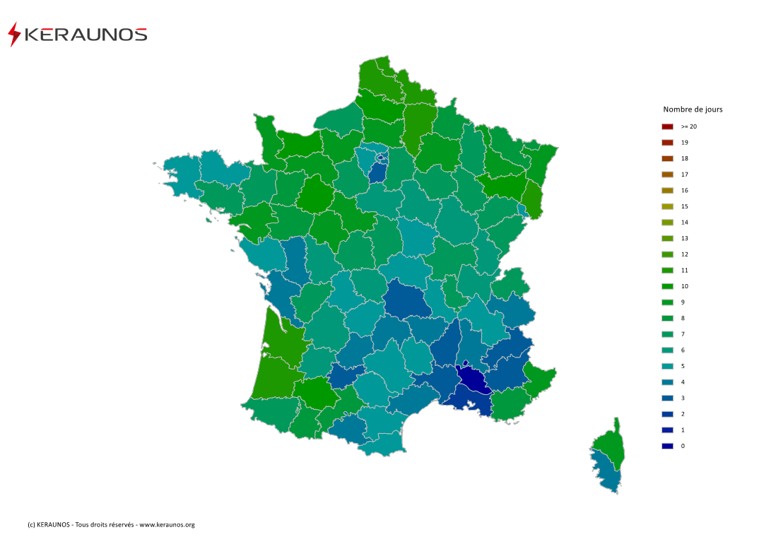 Carte du Nombre de jours avec orage