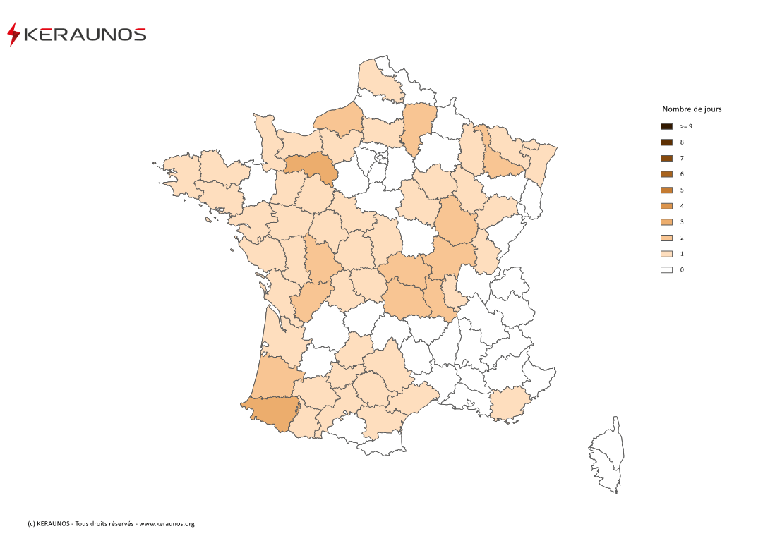 Carte Nombre de jours avec orage fort