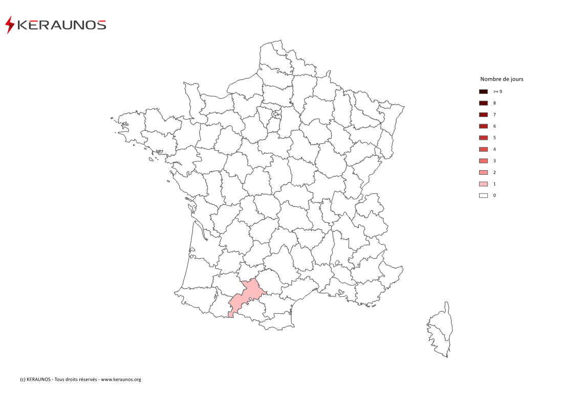 Carte Nombre de jours avec orage violent