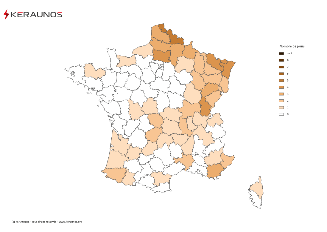 Carte Nombre de jours avec orage fort