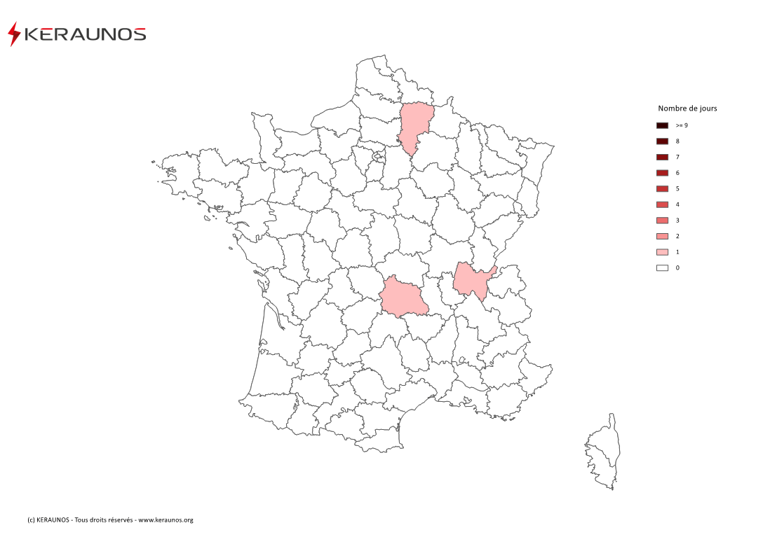 Carte Nombre de jours avec orage violent