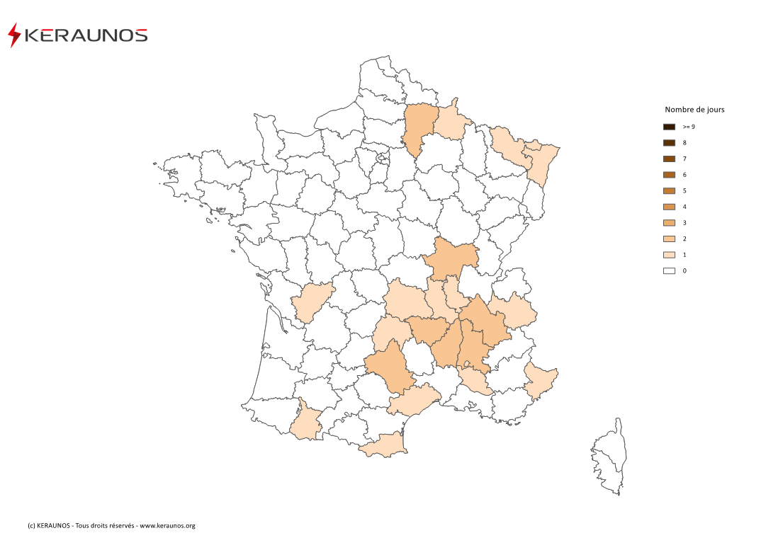 Carte Nombre de jours avec orage fort