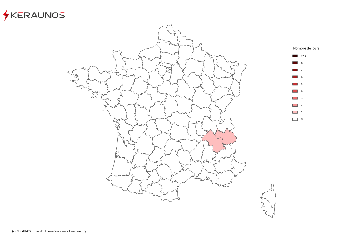 Carte Nombre de jours avec orage violent