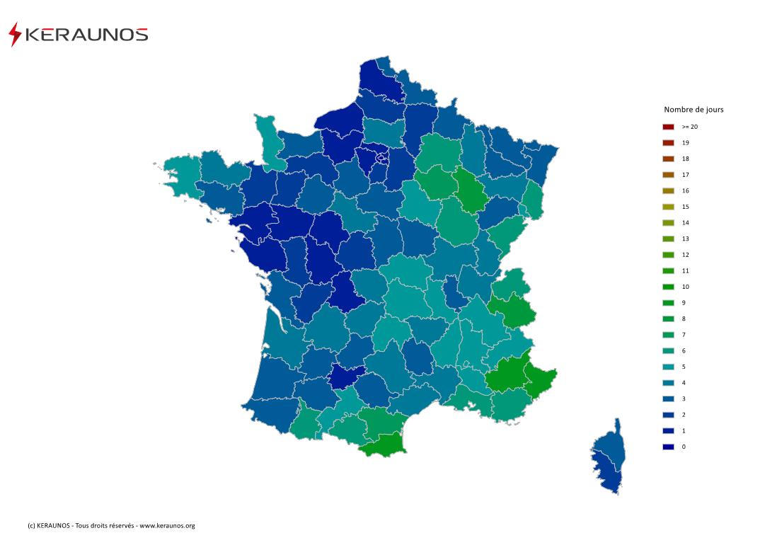 Carte du Nombre de jours avec orage