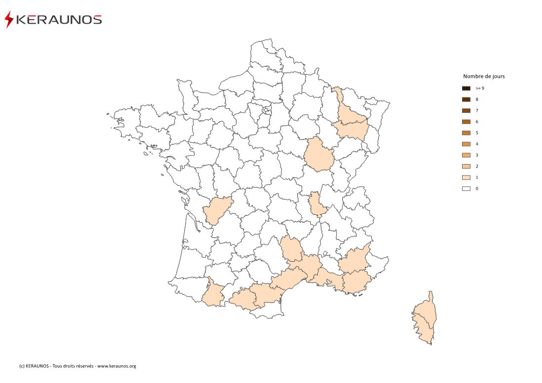 Carte Nombre de jours avec orage fort