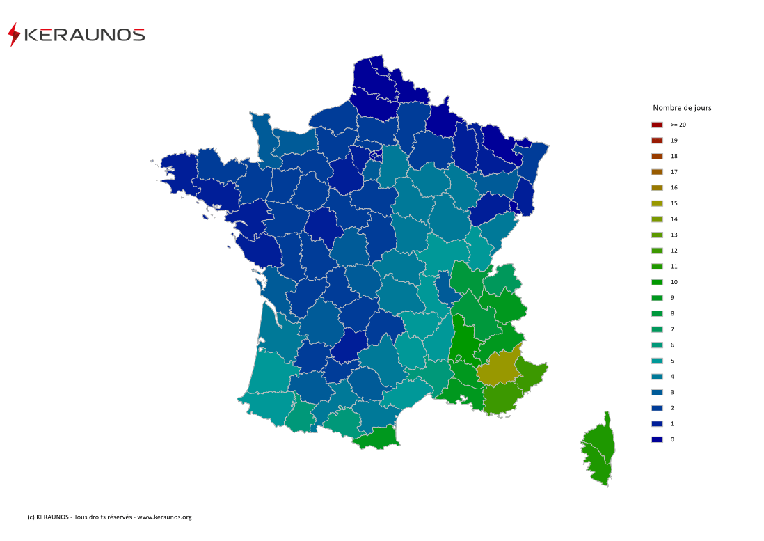 Carte du Nombre de jours avec orage