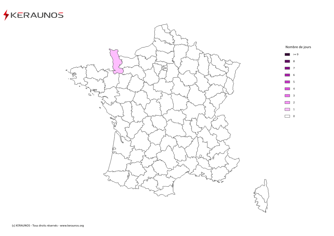 Carte Nombre de jours avec orage extrême