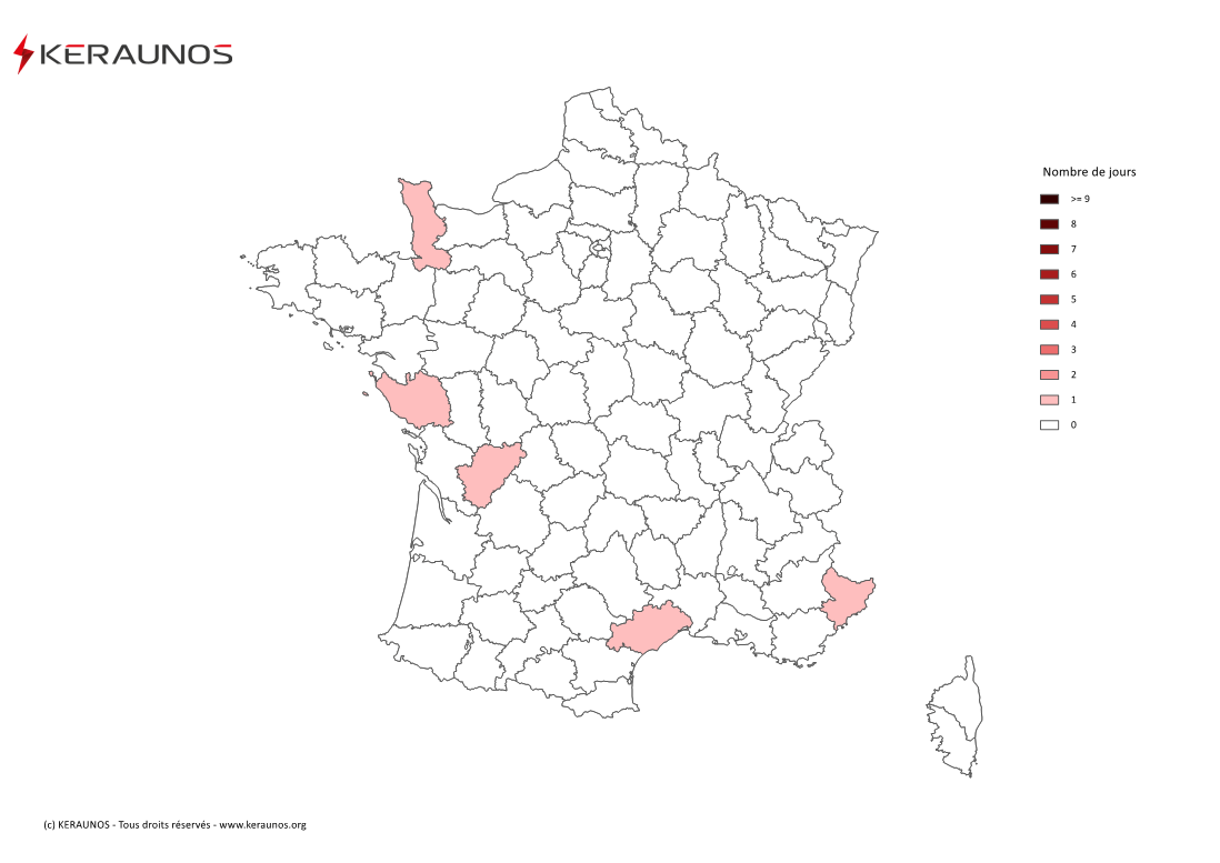 Carte Nombre de jours avec orage violent