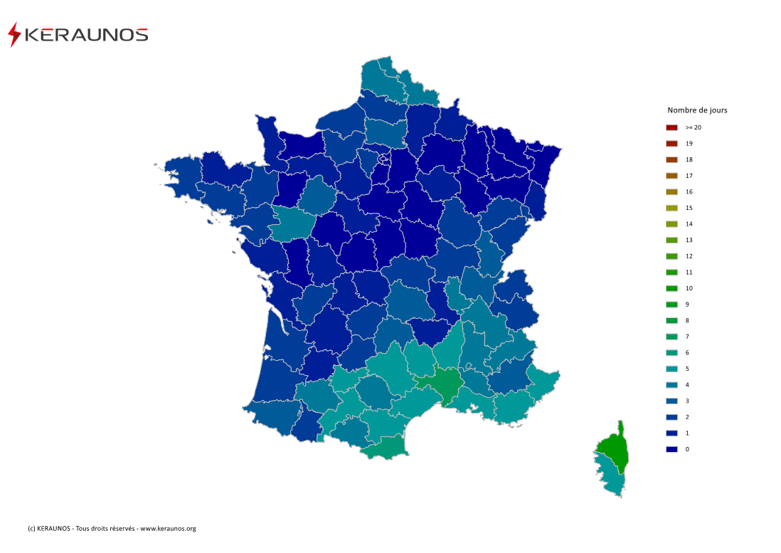 Carte du Nombre de jours avec orage