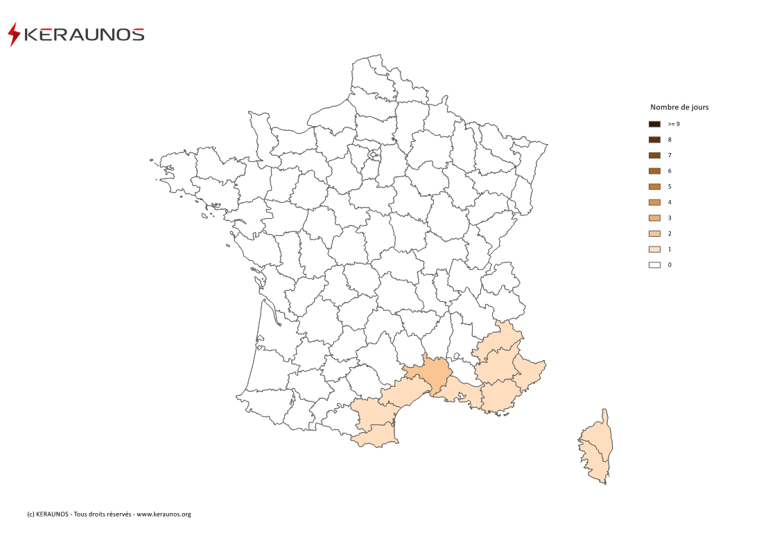 Carte Nombre de jours avec orage fort