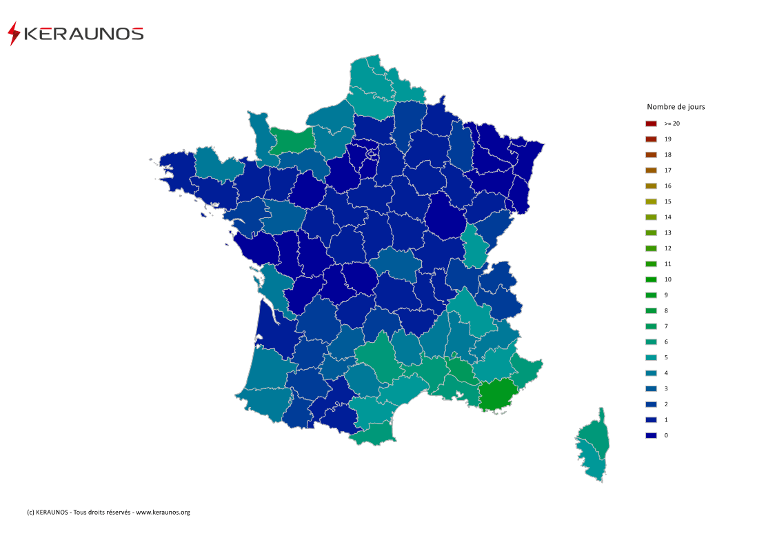 Carte du Nombre de jours avec orage