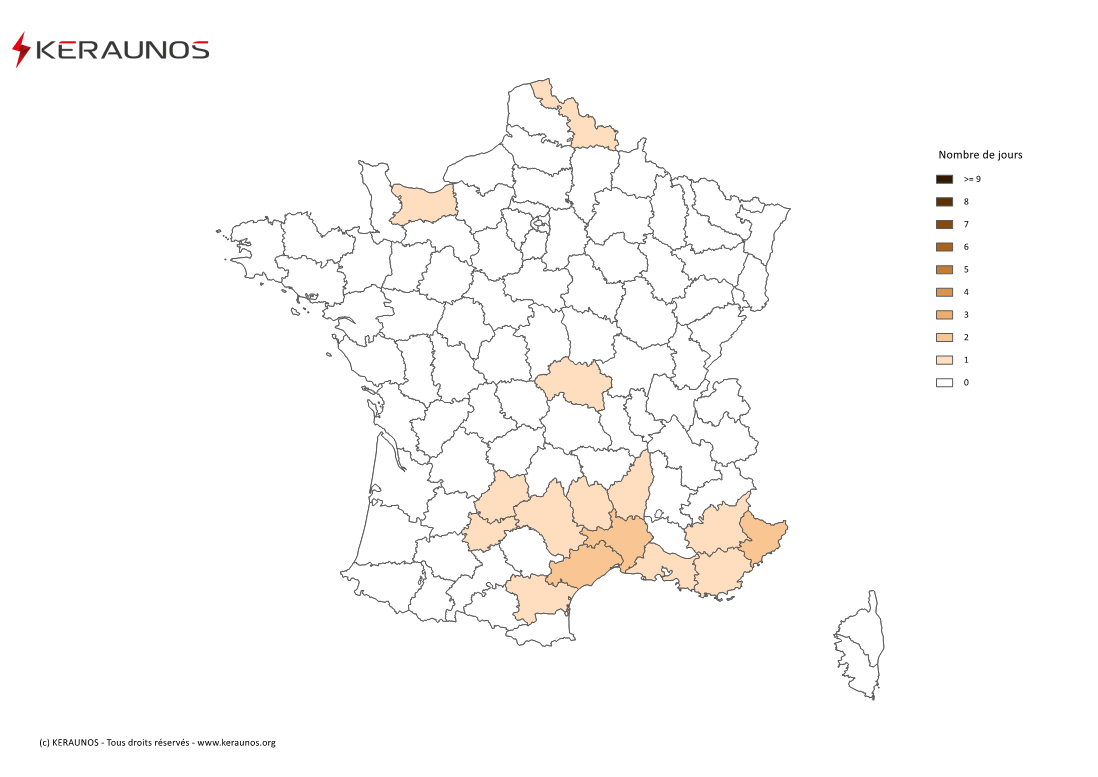 Carte Nombre de jours avec orage fort