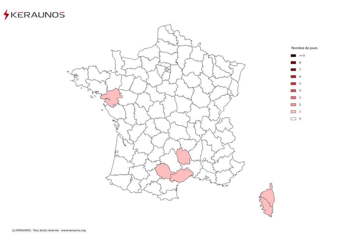 Carte Nombre de jours avec orage violent