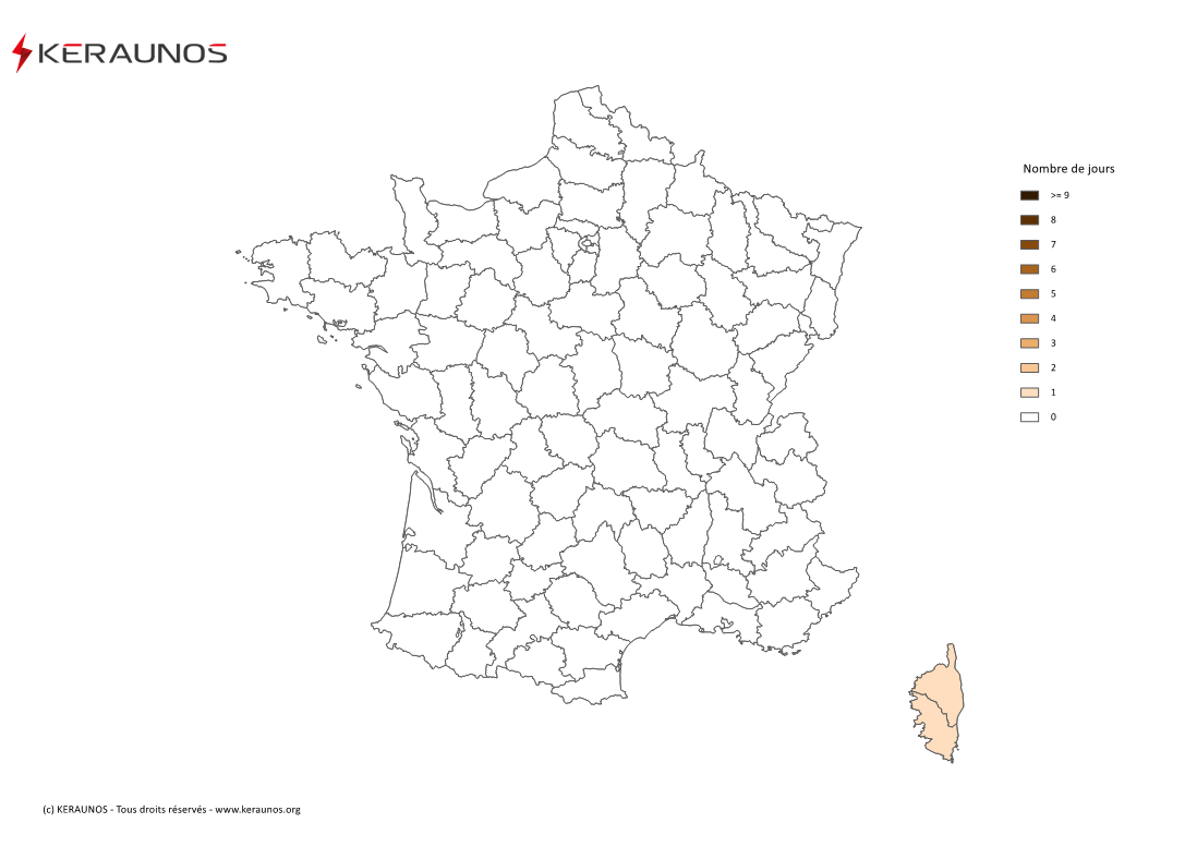 Carte Nombre de jours avec orage fort