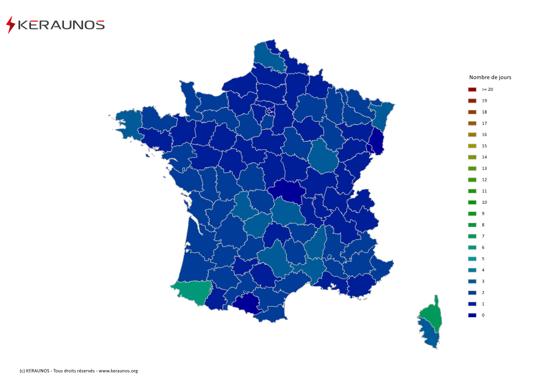 Carte du Nombre de jours avec orage