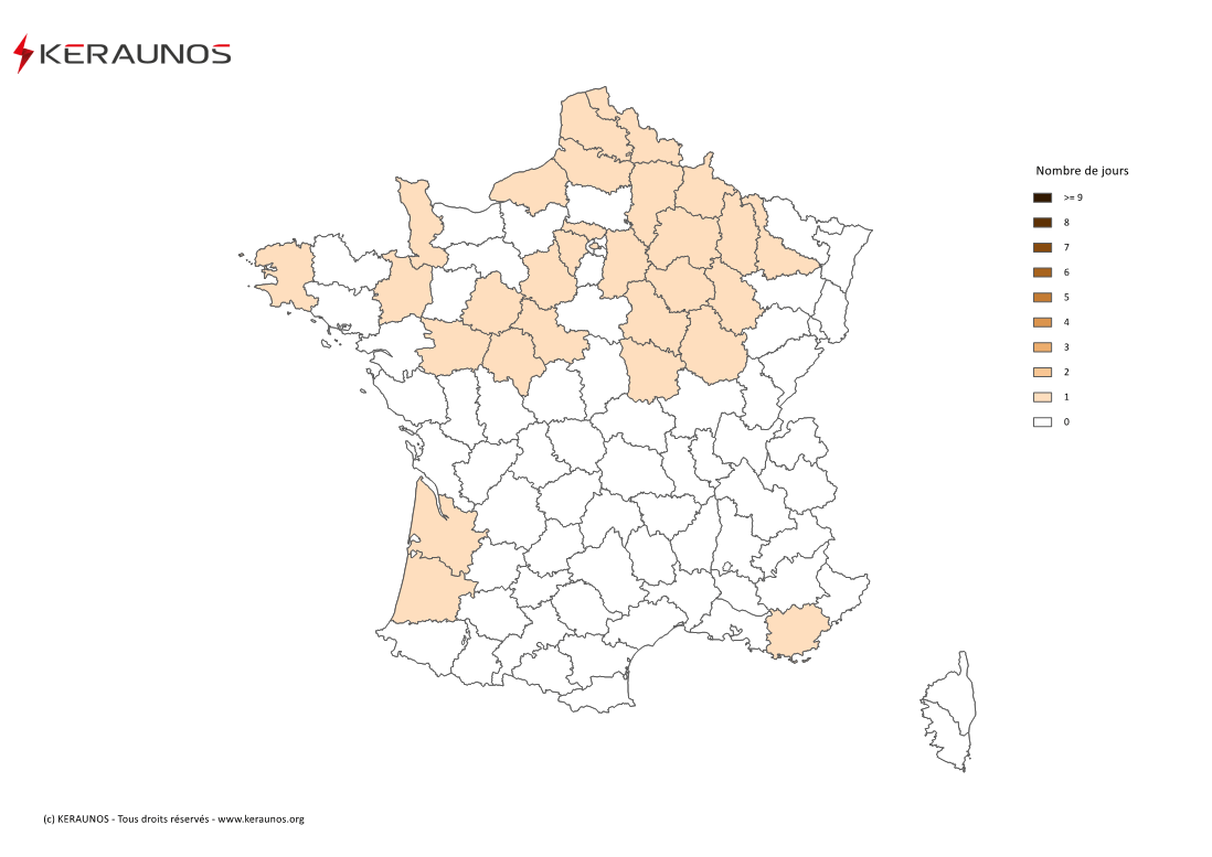 Carte Nombre de jours avec orage fort