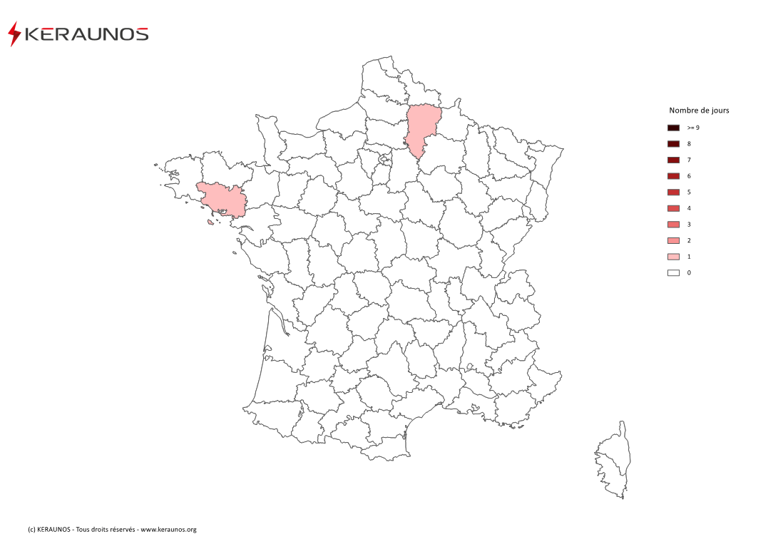 Carte Nombre de jours avec orage violent