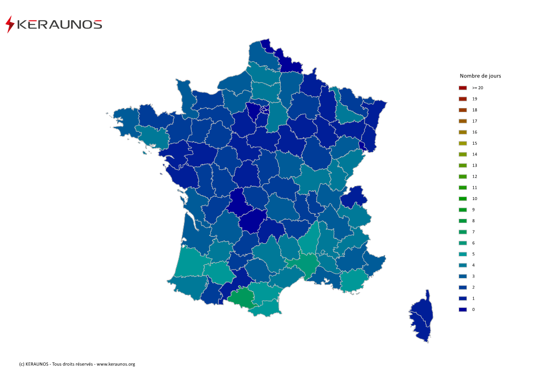 Carte du Nombre de jours avec orage