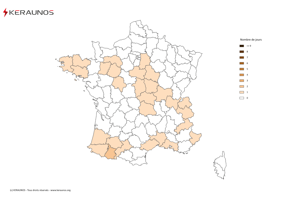 Carte Nombre de jours avec orage fort