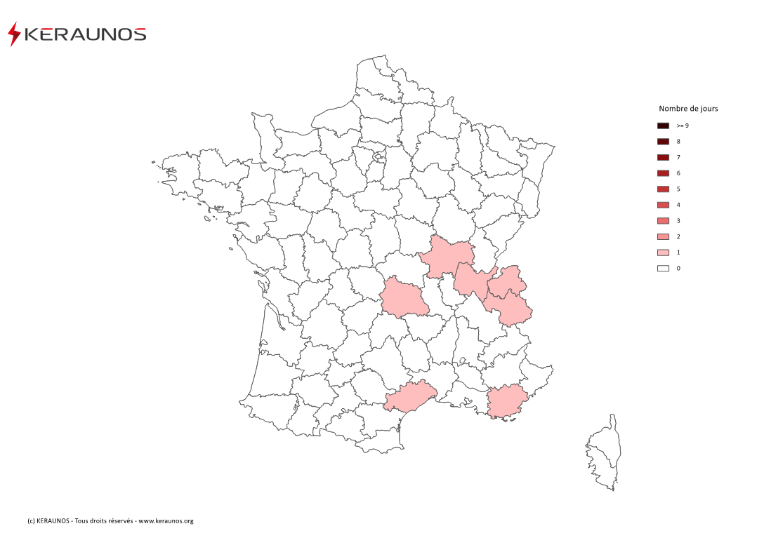 Carte Nombre de jours avec orage violent