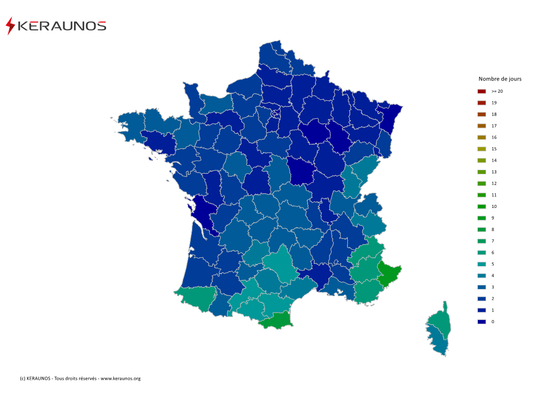 Carte du Nombre de jours avec orage