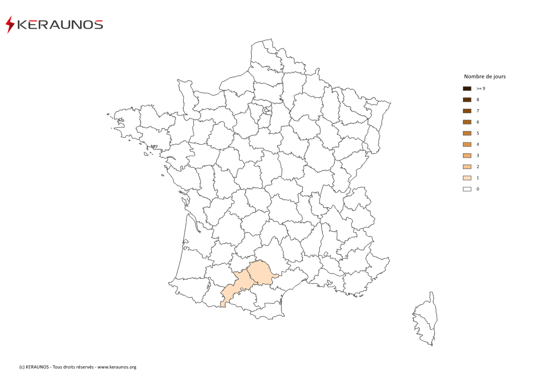 Carte Nombre de jours avec orage fort