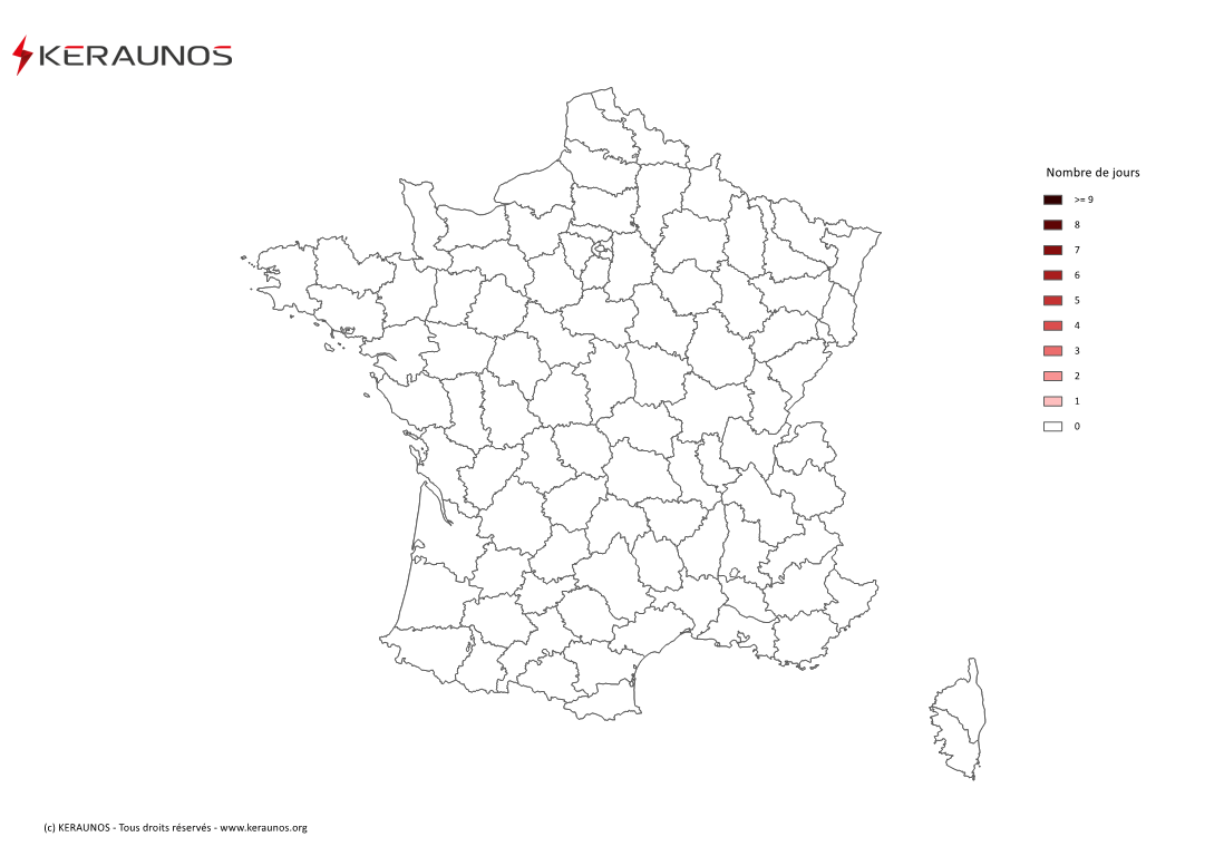 Carte Nombre de jours avec orage violent