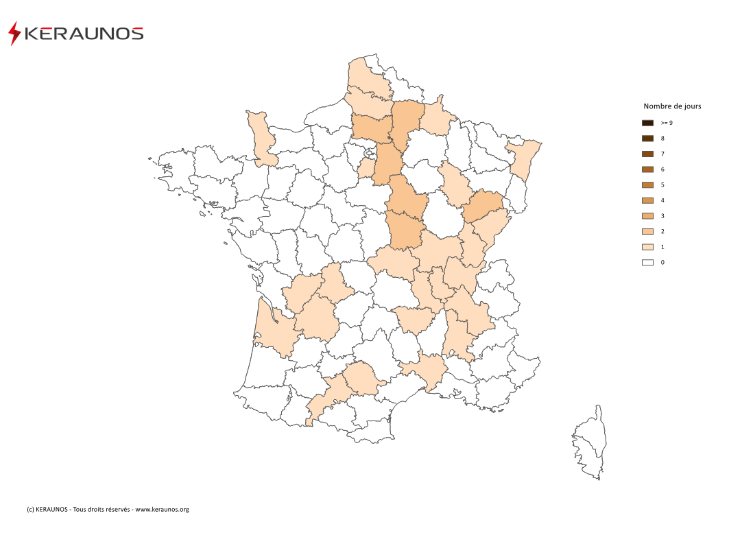 Carte Nombre de jours avec orage fort