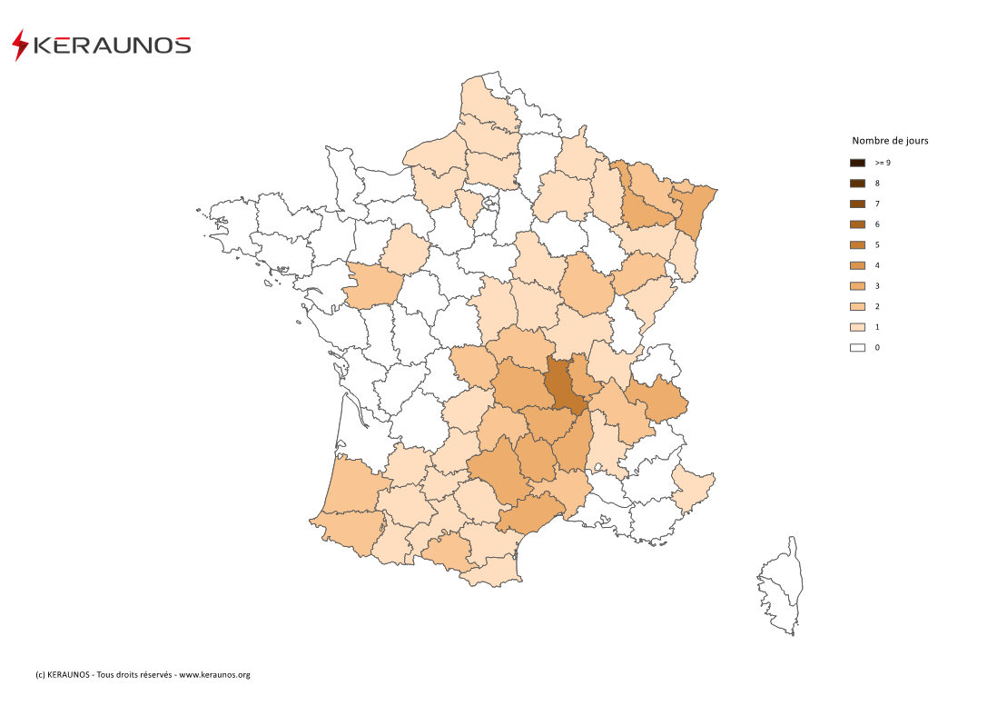 Carte Nombre de jours avec orage fort