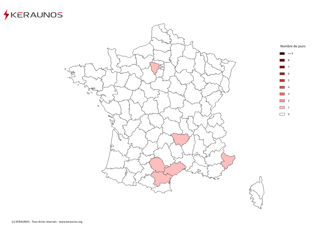 Carte Nombre de jours avec orage violent