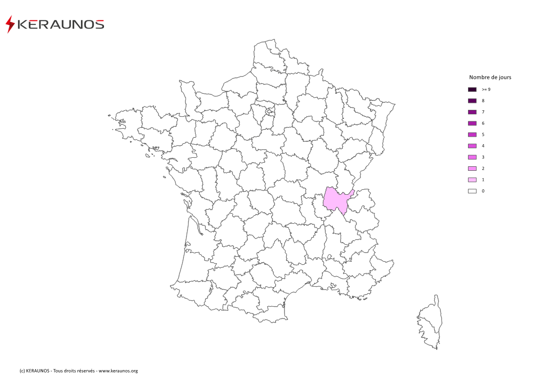 Carte Nombre de jours avec orage extrême