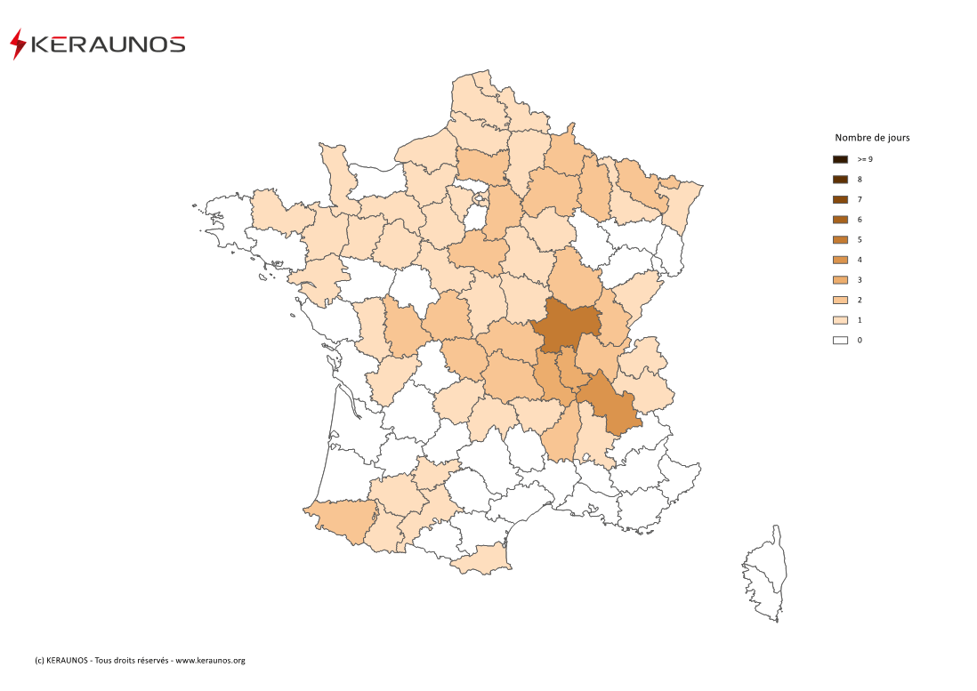 Carte Nombre de jours avec orage fort