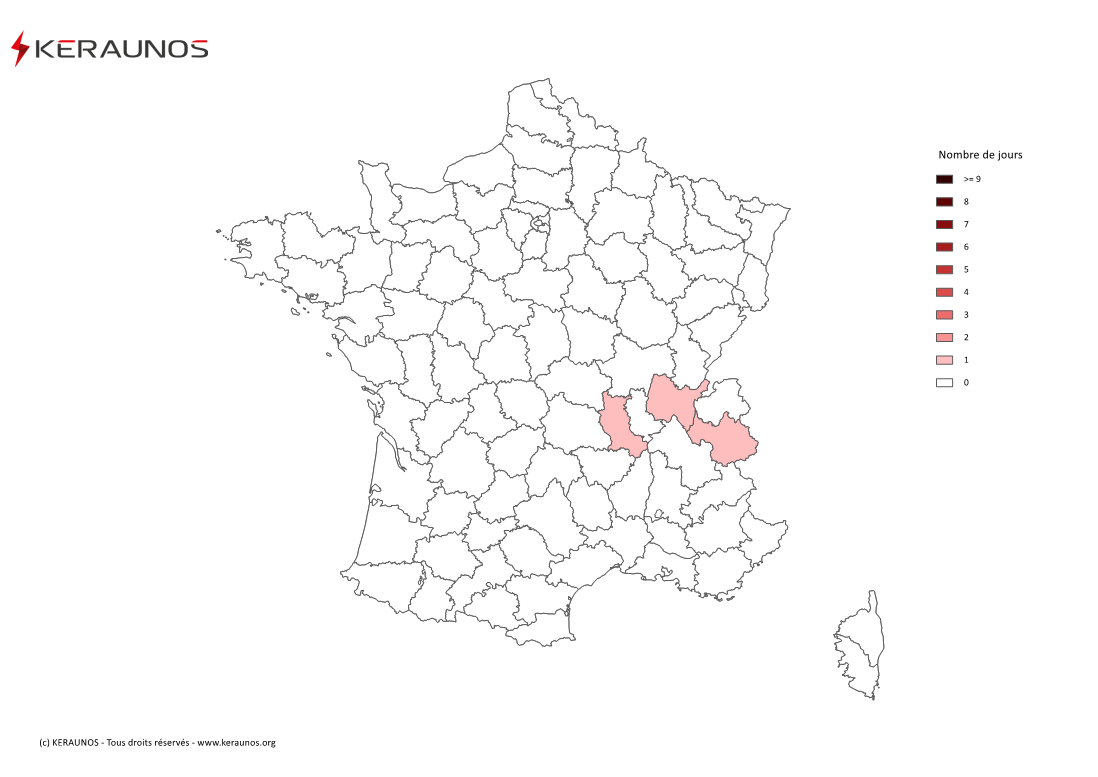 Carte Nombre de jours avec orage violent