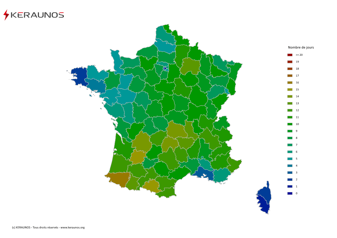 Carte du Nombre de jours avec orage