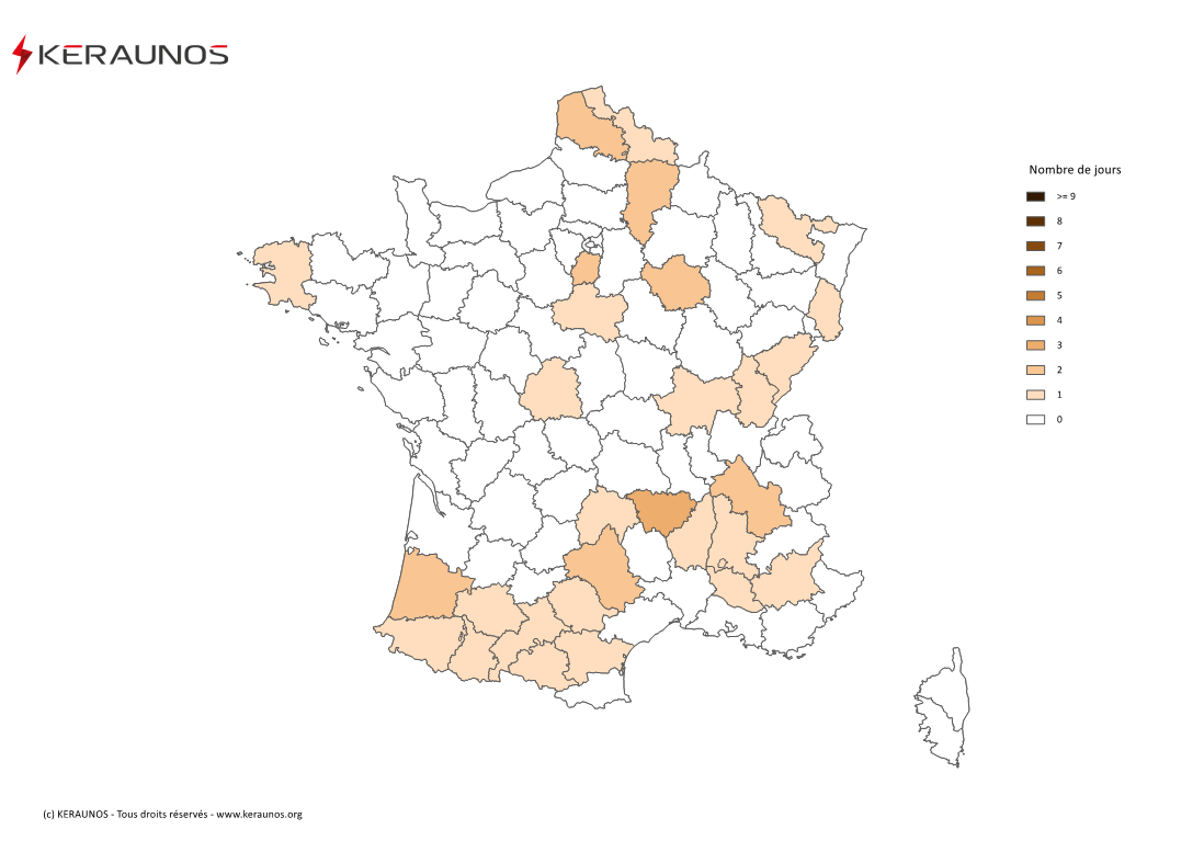 Carte Nombre de jours avec orage fort