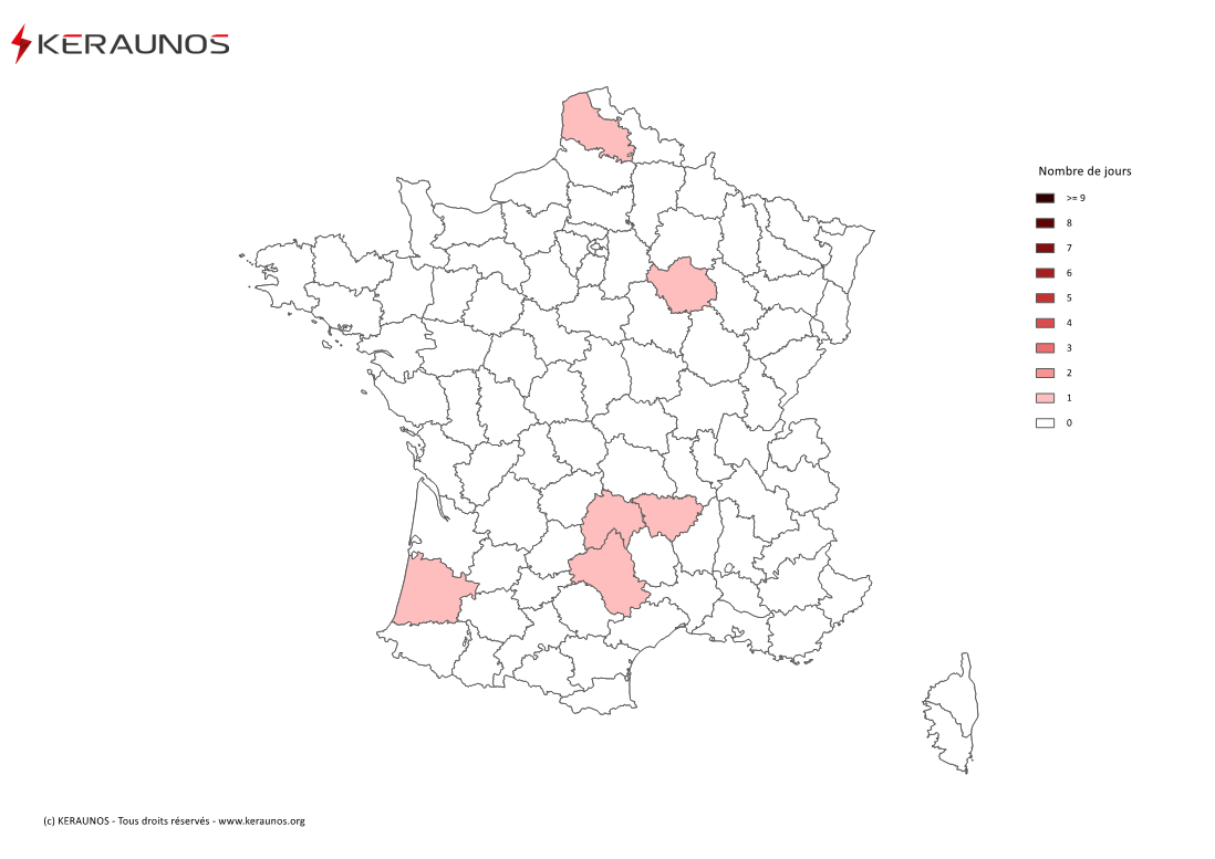 Carte Nombre de jours avec orage violent