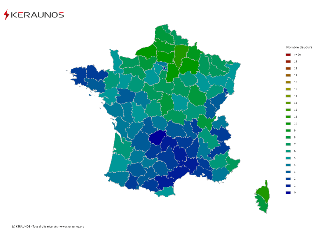 Carte du Nombre de jours avec orage