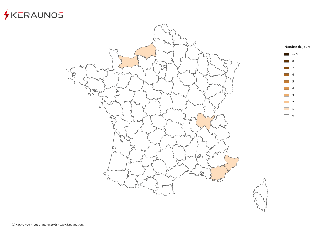 Carte Nombre de jours avec orage fort